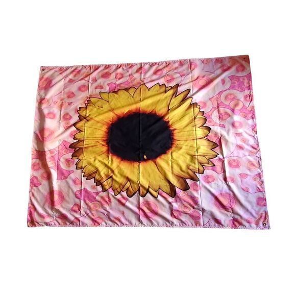 Pink Bohemian Yellow Sunflower Fabric Tapestry Psychedelic Wall Decor - Picture 1 of 7